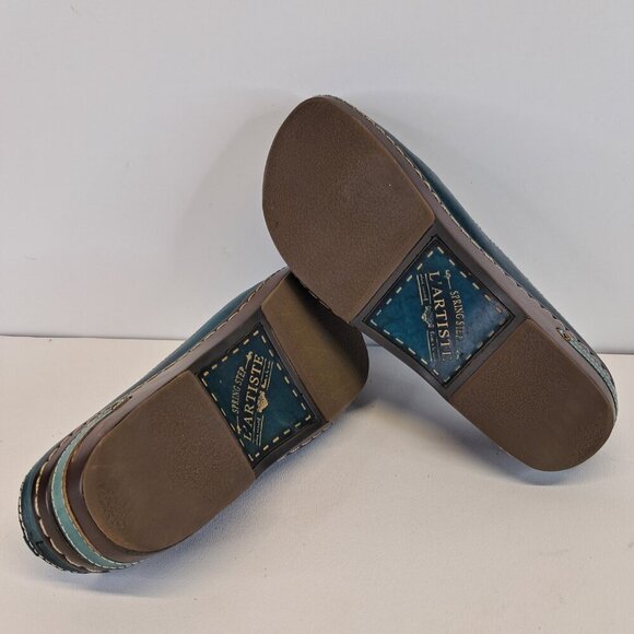 Spring Step L'Artiste Teal Chino Clogs Leather Mules Size 41 - Picture 12 of 14